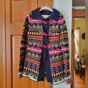 Maggie & Zoe Colorful Fair Isle Long Knit Cardigan with Toggle Buttons Large 6x